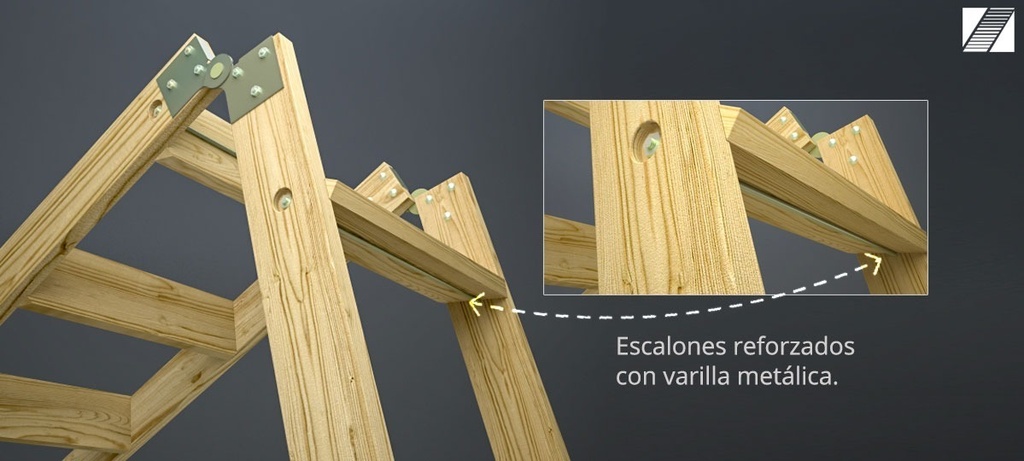 Escalera rebatible para altillos plegable en mader, con pasamanos