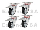 4 x Ruedas chapa/goma 100 mm giratorias c/freno Pack4