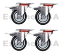 4 x Ruedas chapa/goma 100 mm giratorias c/freno Pack4