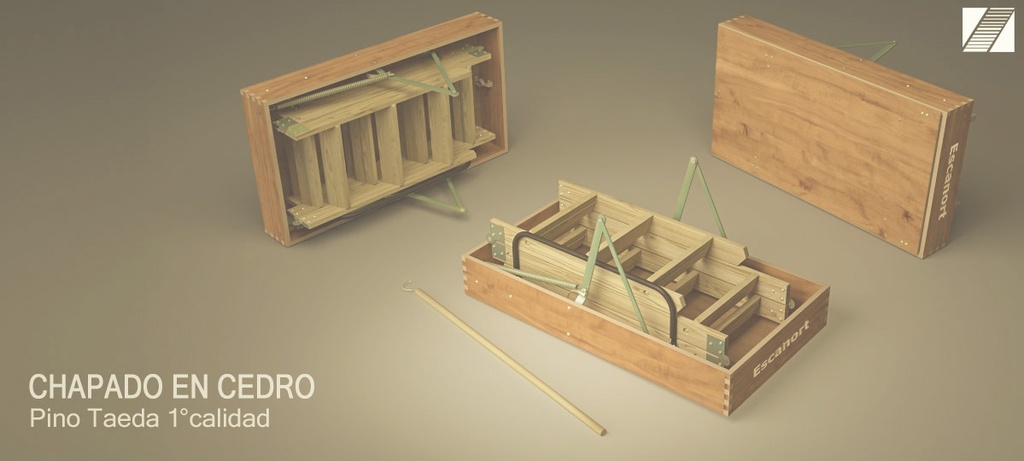 Escalera rebatible para altillos plegable enchap.cedro