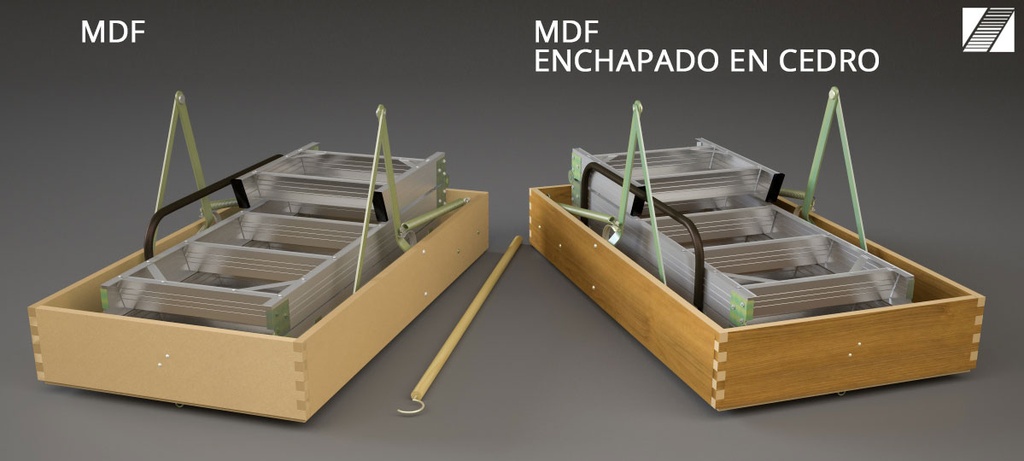 Escalera rebatible para altillos aluminio enchap.cedro