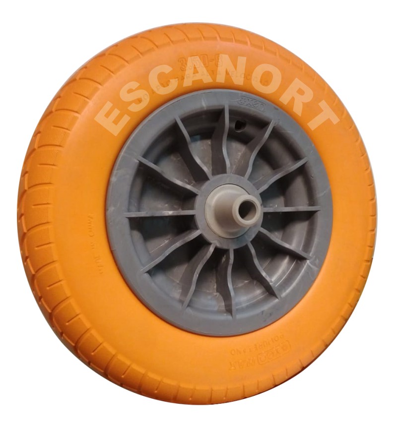 Rueda carretilla semi-neumática 375x80mm, buje 17mm, 120kg, naranja