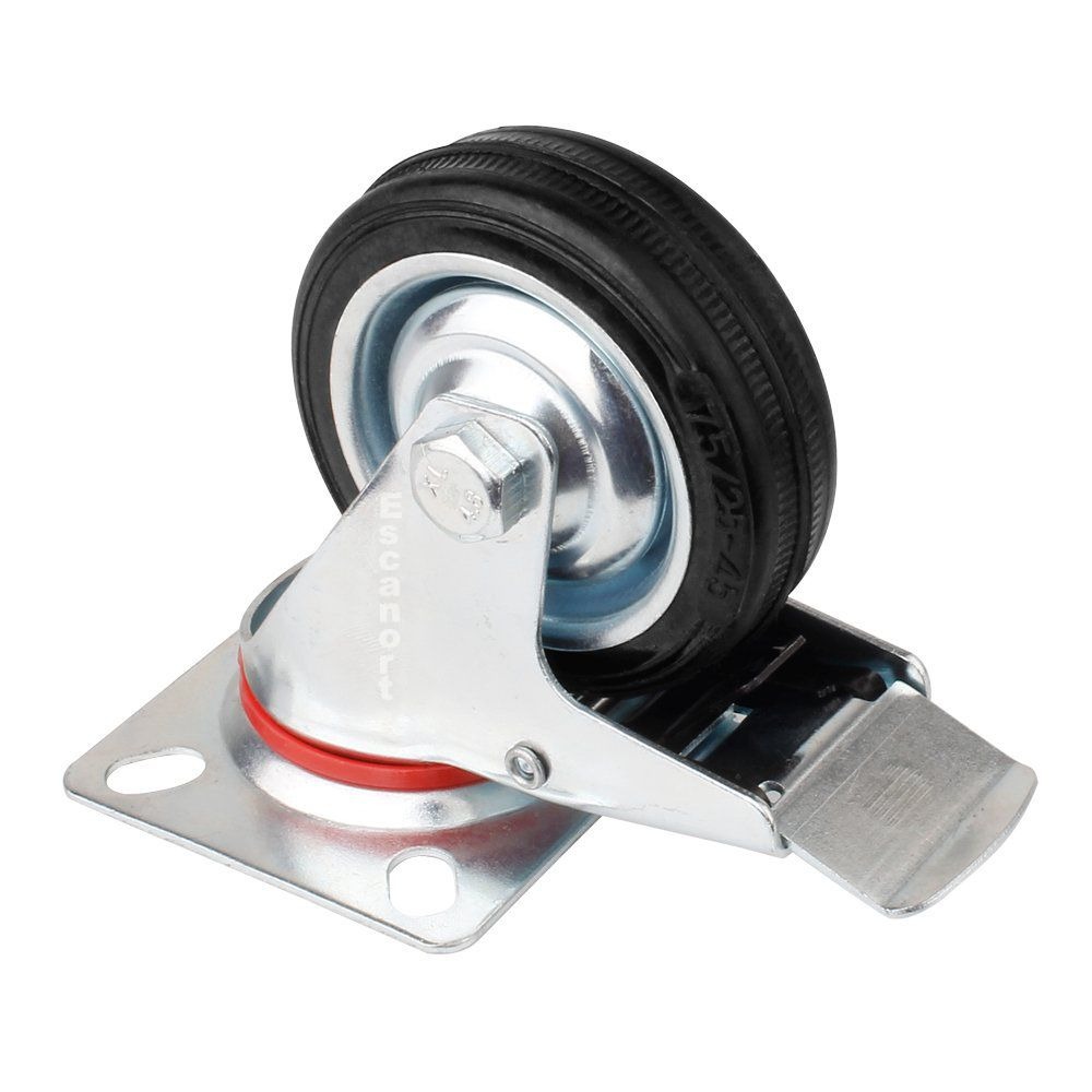 Rueda giratoria chapa/goma 75mm, freno, 50kg
