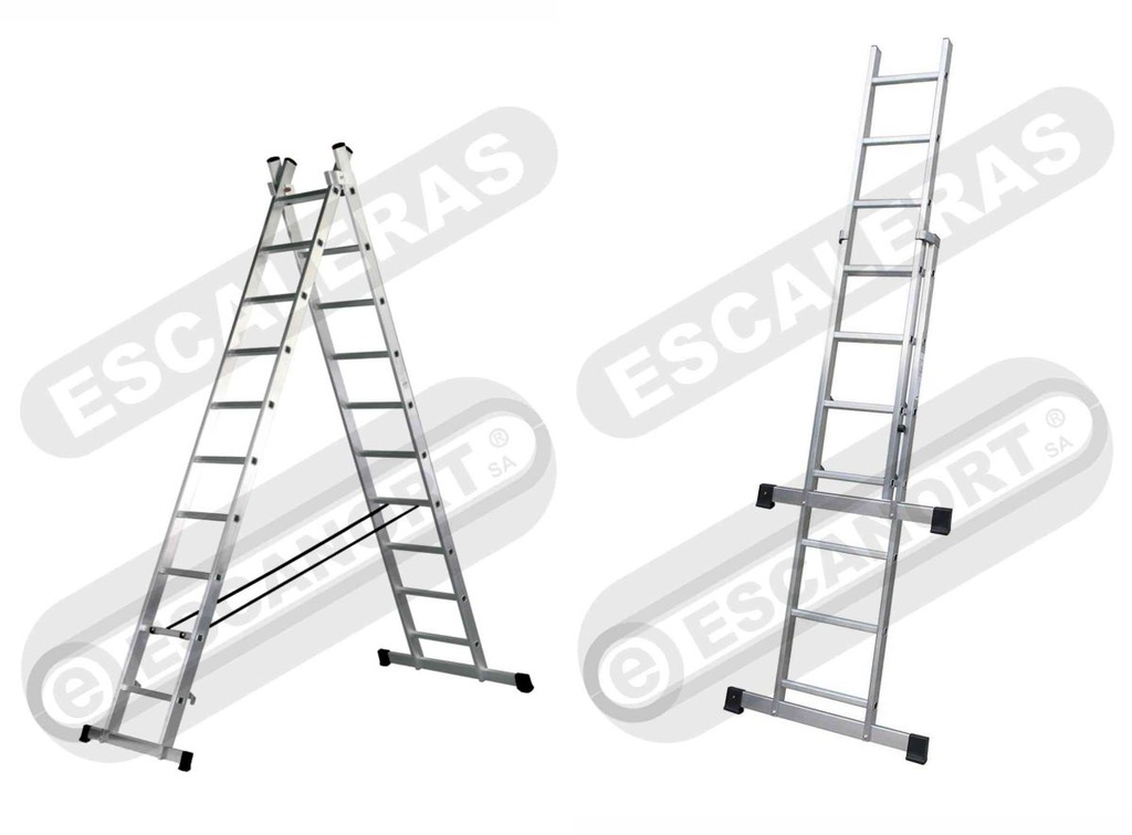 Escalera combinada 2 hojas aluminio 136kg 11+11=3,10-5,20m