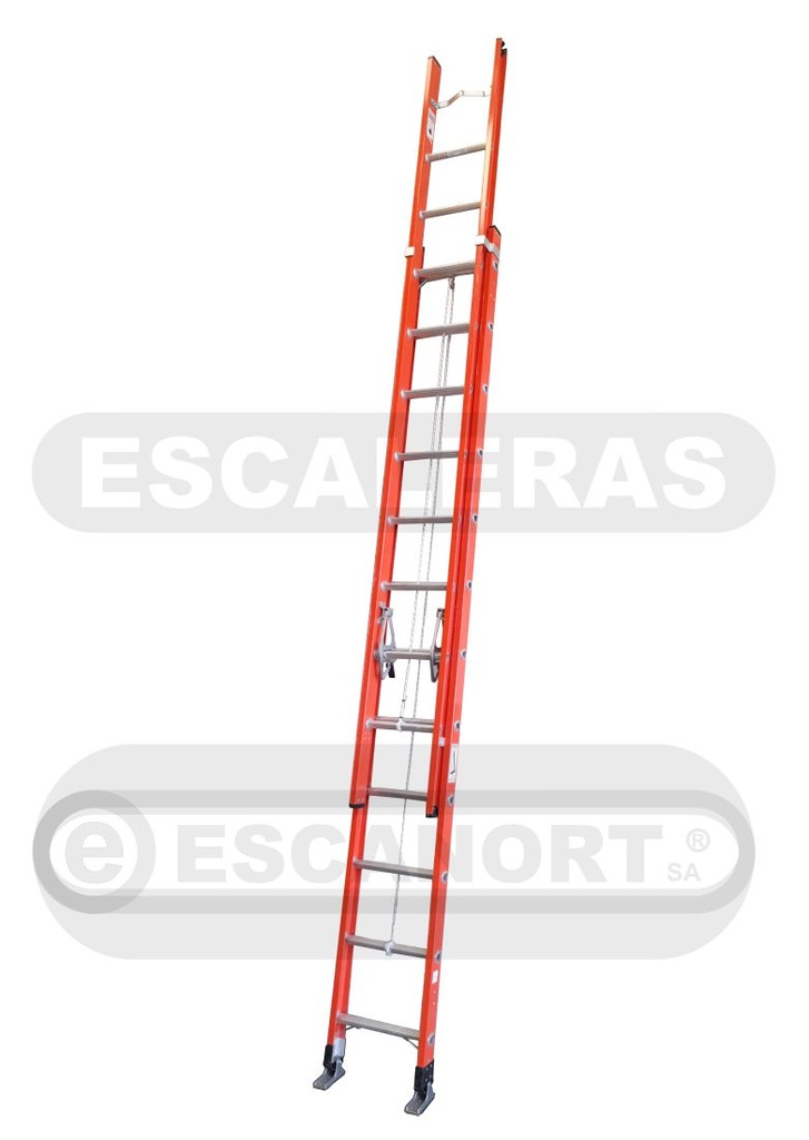 Escalera extensible PRFV dieléctrica pasante 113kg 12+12=3,6-6,4m 