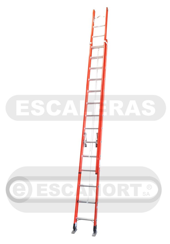 Escalera extensible PRFV dieléctrica pasante 113kg 14+14=4,3-7,6m 