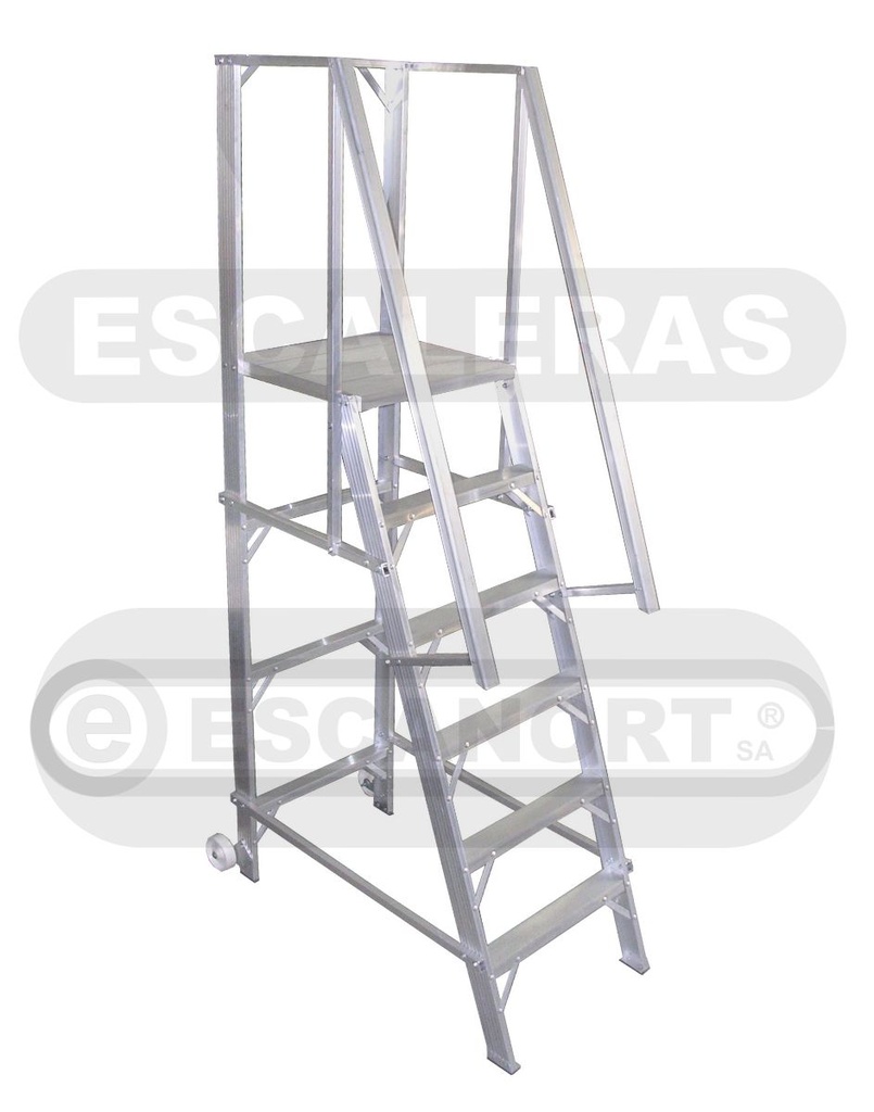 Escalera rodante aluminio 2 ruedas, peldaños 75mm h=2,00m