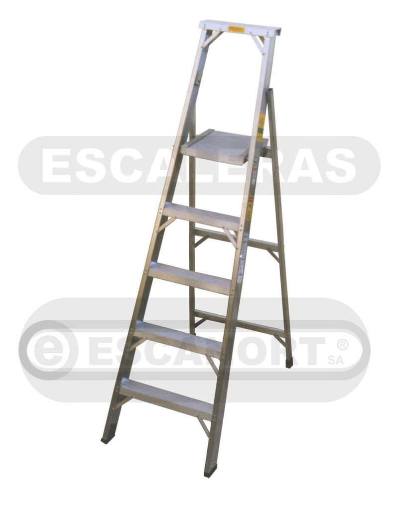 Escalera tijera simple acceso c/plataforma alum. 136kg ref. 5=1,50-2,10m