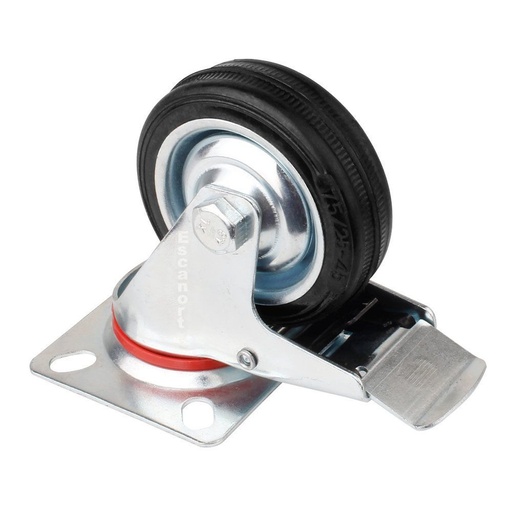 [A0035 RMGF20] Rueda giratoria chapa/goma 200mm, freno, 180kg