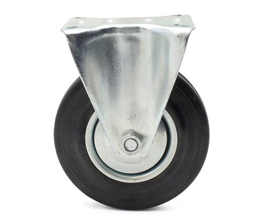 [A0008 RMF10] Rueda horquilla fija chapa/goma 100mm, 70kg