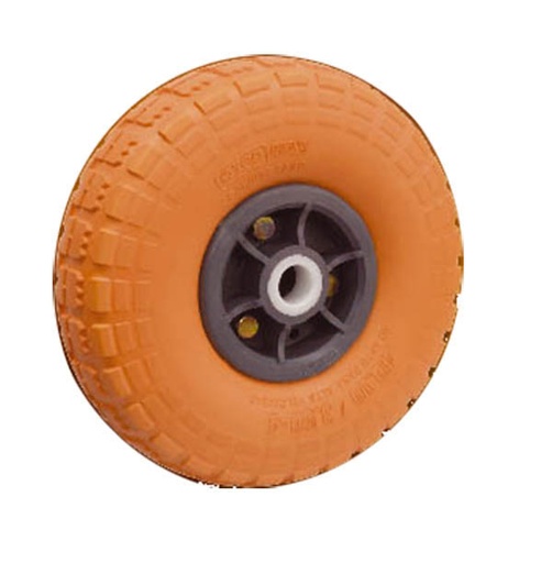 [A0026 RS37] Rueda semi-neumática 375x80mm, plástica, buje 16 o 19mm, 120kg, naranja