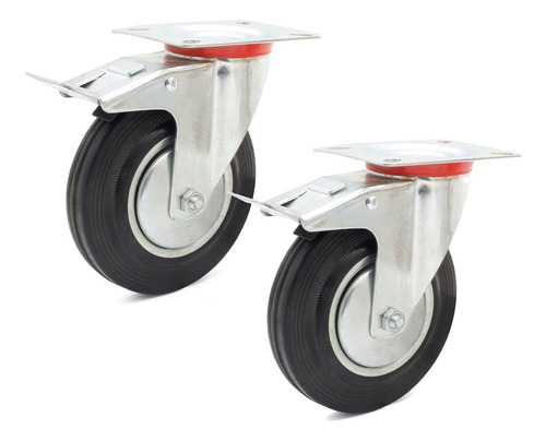 [A0009-10-P4] Ruedas chapa/goma 125 mm, dos giratorias y dos giratorias c/freno Pack4