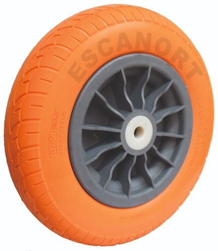 [A0026 RS37-P1] Rueda semi-neumática 375x80mm, plástica, buje 16 o 19mm, 120kg, naranja 