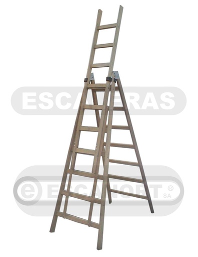 [3617] Escalera doble c/extensión madera 1 1/2" 17+17=5,10-8,00m