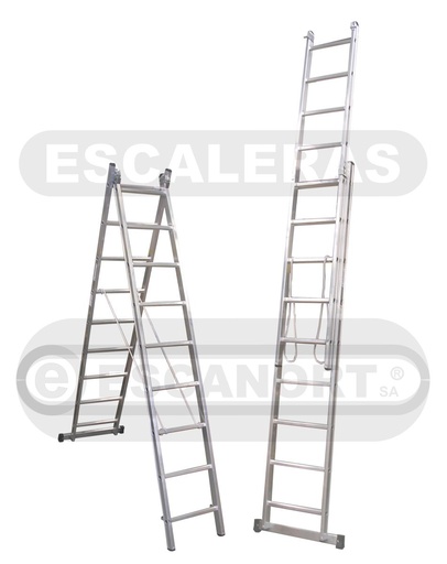 [1975-09] Escalera combinada 2 hojas aluminio 120kg 9+9=2,52-4,10m