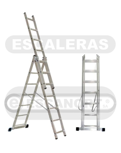 [1985-07] Escalera combinada 3 hojas alum. 120kg 7+7+7=2,00-3,10-4,40m