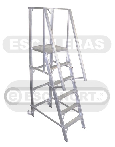 [8170-17] Escalera rodante aluminio 2 ruedas, peldaños 75mm h=1,75m